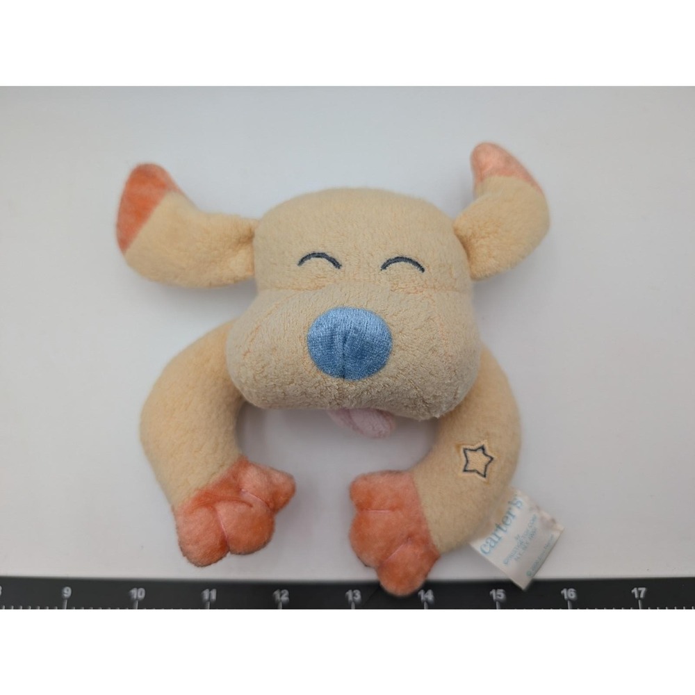 Carters Plush Rattle Tan Dog Puppy Sleeping Star Emu Namae Vintage 2000 Baby Toy